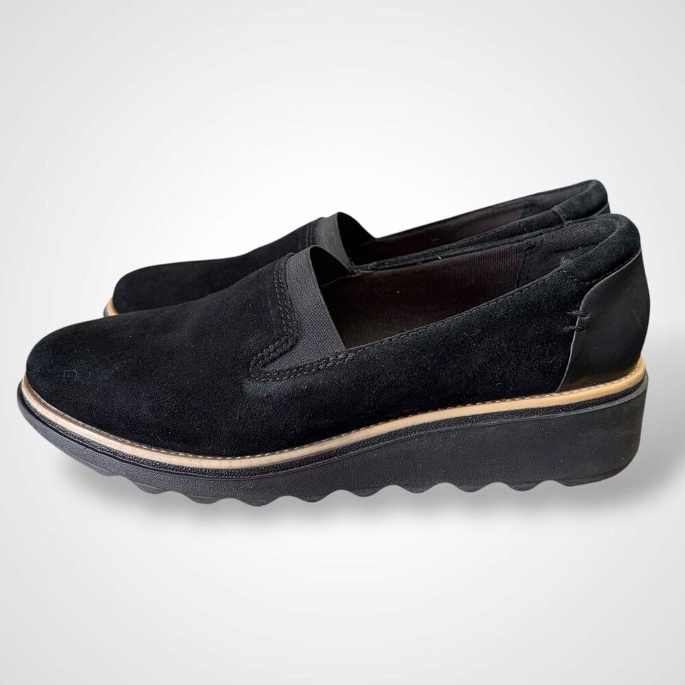 Clarks Women Wedge Loafers Sharon Dolly Shoes Size 6.5 M Black Suede Academia - Picture 4 of 7